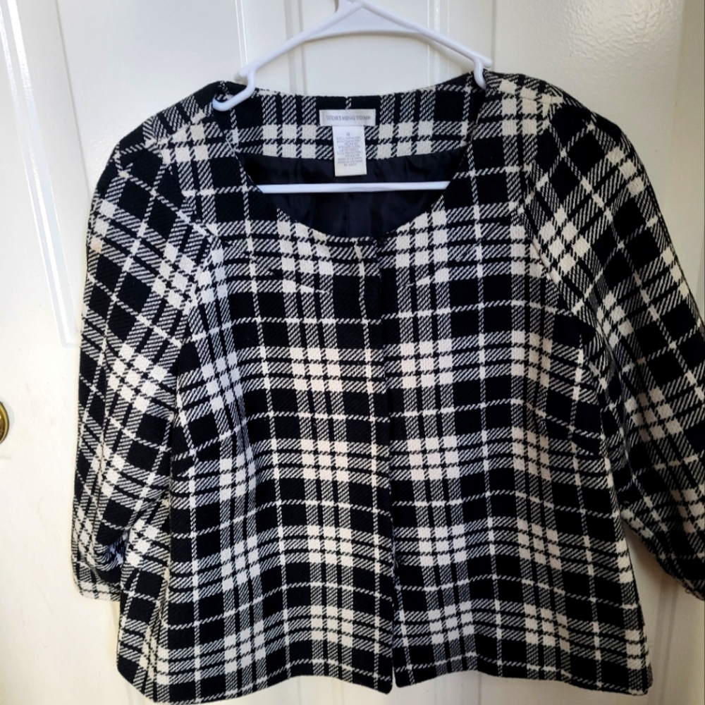 Worthington Black White Plaid Jacket with Hidden Snap Buttons Sz 14